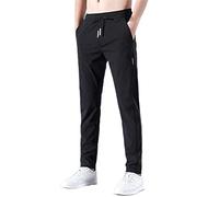 Generisch Pantalones de chándal para hombre Pantalones elásticos de secado rápido para hombre, fríos, transpirables, para correr, con cordones, con bolsillos, Bk1, XL