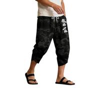 Generisch Pantalones de chándal para hombre, pantalones harén 7/8, transpirables, pantalones de verano con goma elástica y cordón, ligeros pantalones de ocio, pantalones de tela estampados, para