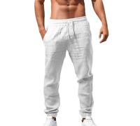 Generisch Pantalones de chándal para hombre, pantalones largos de color sólido, transpirables, para el tiempo libre, Blanco, L