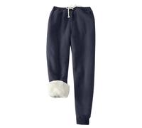 Generisch Pantalones de chándal para hombre, pantalones lisos para invierno, con cordón, pantalones gruesos de terciopelo, marine, L