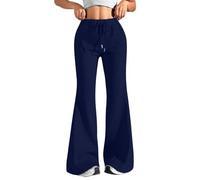 Generisch Pantalones de chándal para mujer, cintura alta, para otoño/invierno, cálidos, acampanados, de un solo color, holgados, cómodos, para fitness, yoga, entrenamiento, con cordón y bolsillos, S
