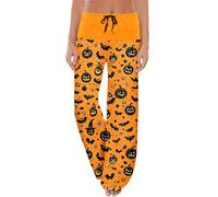 Generisch Pantalones de chándal para mujer con estampado de calabaza, Pajamas B1-naranja, S