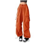 Generisch Pantalones de chándal para mujer, pantalones cargo para exteriores, con bolsillos grandes, cintura elástica, ligeros y transpirables para senderismo, estilo informal, Pantalón J1-naranja