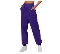 Generisch Pantalones de chándal para mujer, pantalones deportivos con cordón y cintura elástica, color liso, pantalones largos informales, morado, M