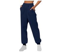 Generisch Pantalones de chándal para mujer, pantalones deportivos con cordón y cintura elástica, color liso, pantalones largos informales, azul, S