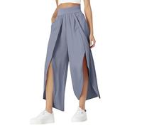 Generisch Pantalones de chándal para mujer, pantalones deportivos de moda delgados de cintura alta abiertos pantalones de horquilla alta Europa y los Estados Unidos relajado casual, gris oscuro, L
