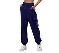 Generisch Pantalones de chándal para mujer, puños acanalados, pantalones cargo para otoño e invierno, elegantes, cálidos, para tiempo libre, monocolor, suaves, sueltos, transpirables, para correr, 2