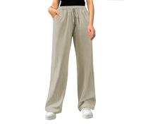 Generisch - Pantalones de corte recto para mujer, tallas grandes, de verano, de tela, básicos, cómodos, con bolsillos, transpirables, pantalones de playa, sueltos, de verano, tendencia, yoga