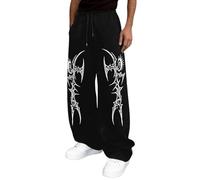 Generisch Pantalones de deporte largos Y2k para hombre, pantalones de joggy gótico, pantalones de joggy, pantalones de culturismo, pantalones negros, pierna ancha, cordón elástico, pantalones de