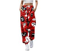 Generisch Pantalones de disfraz de Halloween 2025 Calabaza Halloween Impresión a juego Abajo Pantalones de chándal Bolsillos Cintura Alta Deportivos Gimnasio Athletic Fit Jogger Pantalones, rojo, XXL
