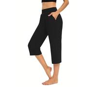Generisch Pantalones de dormir para mujer de verano 3/4, pantalones de pijama largos con puños, monocolor, pantalones de casa con bolsillos, pantalones de pijama suaves y cómodos, talla S-3XL