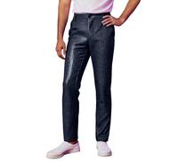 Generisch Pantalones de lentejuelas para hombre con purpurina, aspecto mojado, pantalones de ocio, largos, ajustados, elásticos, de piel sintética, con pliegues metálicos, mallas para fiestas, R negro