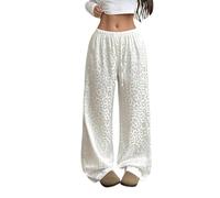 Generisch Pantalones de leopardo para mujer Y2K, pantalones de pierna ancha, cintura alta, pantalones deportivos Leoprint Streatwear Palazzohose con cordón de satén, pantalones sueltos, transpirables