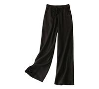 Generisch Pantalones de lino de algodón de pierna ancha para mujer pantalones rectos casuales de alta primavera sueltos delgados transpirables grandes, Negro , XXL