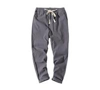 Generisch Pantalones de lino para hombre como pantalones casuales con cordón para una comodidad holgada, ligeras propiedades de uso en actividades como yoga o visitas a la playa, gris, XL