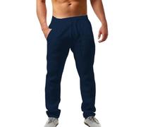 Generisch Pantalones de lino para hombre, largos, de lino, pantalones clásicos para el tiempo libre, transpirables, pantalones chinos ligeros, pantalones chinos, suaves, pantalones de playa, ocio