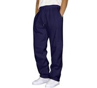 Generisch Pantalones de lino para hombre, largos, ligeros, pantalones de verano, pantalones de ocio con bolsillos, cordón, informales, pantalones de playa, cintura elástica, vacaciones, playa, verano