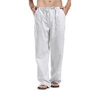 Generisch Pantalones de lino para hombre, pantalones de lino y verano, largos, cómodos, de tela de gran tamaño, informales, de verano, sueltos, deportivos, de algodón, de secado rápido, pantalones de