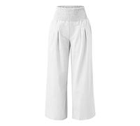 Generisch Pantalones de lino para mujer, cintura alta, elásticos, ligeros, pantalones de verano para mujer, pierna ancha, elegantes, largos, de algodón, para el tiempo libre, con bolsillos, para