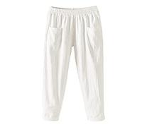 Generisch Pantalones de lino para mujer, de algodón, pantalones de verano, pantalones de tela de lino, pantalones de chándal monocolor, pierna ancha, pantalones de cintura alta, pantalones informales