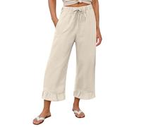 Generisch Pantalones de lino para mujer, de verano, informales, de pierna ancha, de algodón, para el tiempo libre, cintura alta, elásticos, ligeros, pantalones de verano para mujer, elegantes, palazzo