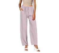 Generisch Pantalones de lino para mujer, largos de verano, holgados, tallas grandes, de algodón y lino, pantalones de muselina, pantalones de tela, ligeros, cómodos, de algodón, para tiempo libre
