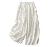Generisch Pantalones de lino para mujer Pantalones delgados de lino de pierna ancha para mujer que se ven delgados y pantalones de cintura alta, pantalones casuales sueltos, grandes, acortados, de
