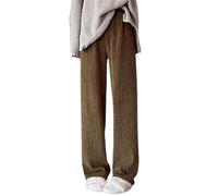 Generisch Pantalones de mujer con pierna ancha, pantalones largos elásticos de sarga con bolsillo de forro polar fino para mayor comodidad diaria, caqui, M