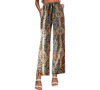 Generisch Pantalones de Mujer Impreso Pierna Ancha Casual Fluido Pantalones con Bolsillos Pantalones 3/4 Mujer Negro, amarillo, S