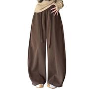 Generisch Pantalones de mujer retro con corte sable, cintura alta, holgada, con dobladillo de lazo para invierno, café, L