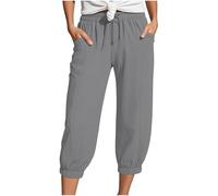 Generisch Pantalones de muselina para mujer, pantalones de verano 3/4 2025, cintura alta, ligeros, transpirables, de secado rápido, pantalones de playa elásticos, monocolor, pierna recta, pantalones