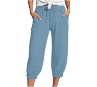 Generisch Pantalones de muselina para mujer, pantalones de verano 3/4 2025, cintura alta, ligeros, transpirables, de secado rápido, pantalones de playa elásticos, monocolor, pierna recta, pantalones