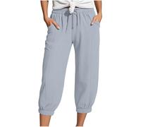Generisch Pantalones de muselina para mujer, pantalones de verano 3/4 2025, cintura alta, ligeros, transpirables, de secado rápido, pantalones de playa elásticos, monocolor, pierna recta, pantalones