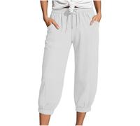 Generisch Pantalones de muselina para mujer, pantalones de verano 3/4 2025, cintura alta, ligeros, transpirables, de secado rápido, pantalones de playa elásticos, monocolor, pierna recta, pantalones