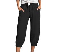 Generisch Pantalones de muselina para mujer, pantalones de verano 3/4 2025, cintura alta, ligeros, transpirables, de secado rápido, pantalones de playa elásticos, monocolor, pierna recta, pantalones