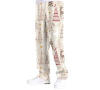 Generisch Pantalones de Navidad para hombre con capa compuesta especial, muñeco de nieve, copo de nieve, Papá Noel, árbol de Navidad, estampado, Blanco, L