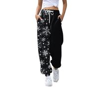 Generisch Pantalones de Navidad para mujer, holgados de Navidad, pantalones largos informales, pantalones de Navidad, pantalones de ocio de cintura alta, pantalones cómodos con motivo navideño
