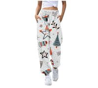 Generisch Pantalones de Navidad para mujer, holgados de Navidad, pantalones largos informales, pantalones de Navidad, pantalones de ocio de cintura alta, pantalones cómodos con motivo navideño