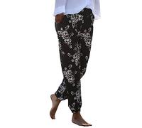 Generisch Pantalones de neopreno para mujer, bolsillos largos y simples, estilo bohemio, pantalones de playa, pantalones de alta presión, pantalones con elástico para mujer, 52, Negro , XXL