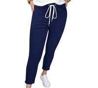 Generisch Pantalones de ocio con cordón en los tobillos para mujer, cómodos pantalones para el día a día en un solo color, marine, L