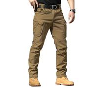 Generisch Pantalones de ocio elásticos para hombre, pantalones cargo para exteriores, cómodos, ajustados, pantalones de trabajo, resistentes, ligeros para actividades diarias, marrón, M