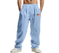 Generisch Pantalones de ocio para hombre con pierna recta, cordón para actividades deportivas, relajados días diarios en, azul, L