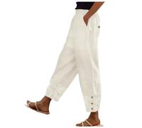 Generisch Pantalones de ocio para mujer de moda, tejido elástico con cintura elástica para una cómoda libertad de movimiento, posibilidades de combinación versátiles en la vida cotidiana, Blanco, L
