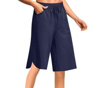 Generisch Pantalones de ocio para mujer para los días de verano con cómoda cintura elástica, prácticos bolsillos para un aspecto versátil para el día a día, marine, M