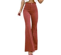Generisch Pantalones de pana para mujer con cintura elástica, media estrecha, forma de percusión, monocolor, versátiles, para invierno, naranja, M