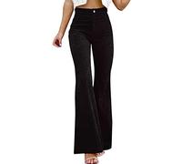 Generisch Pantalones de pana para mujer con cintura elástica, media estrecha, forma de percusión, monocolor, versátiles, para invierno, Negro , XXL