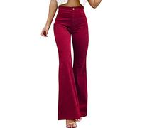 Generisch Pantalones de pana para mujer con cintura elástica, media estrecha, forma de percusión, monocolor, versátiles, para invierno, Vino, M