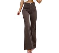 Generisch Pantalones de pana para mujer con cintura elástica, media estrecha, forma de percusión, monocolor, versátiles, para invierno, marrón, XXL