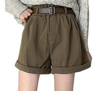 Generisch Pantalones de pana sueltos informales de verano de Super Women 's de bolsillo plisados con pierna alta y suave, café, M