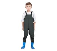 Generisch Pantalones de pesca impermeables para niños pequeños, con botas, peto de caza para aventuras al aire libre, resistentes, para uso en el agua fuera de carretera, Verde militar., 9-10 años
